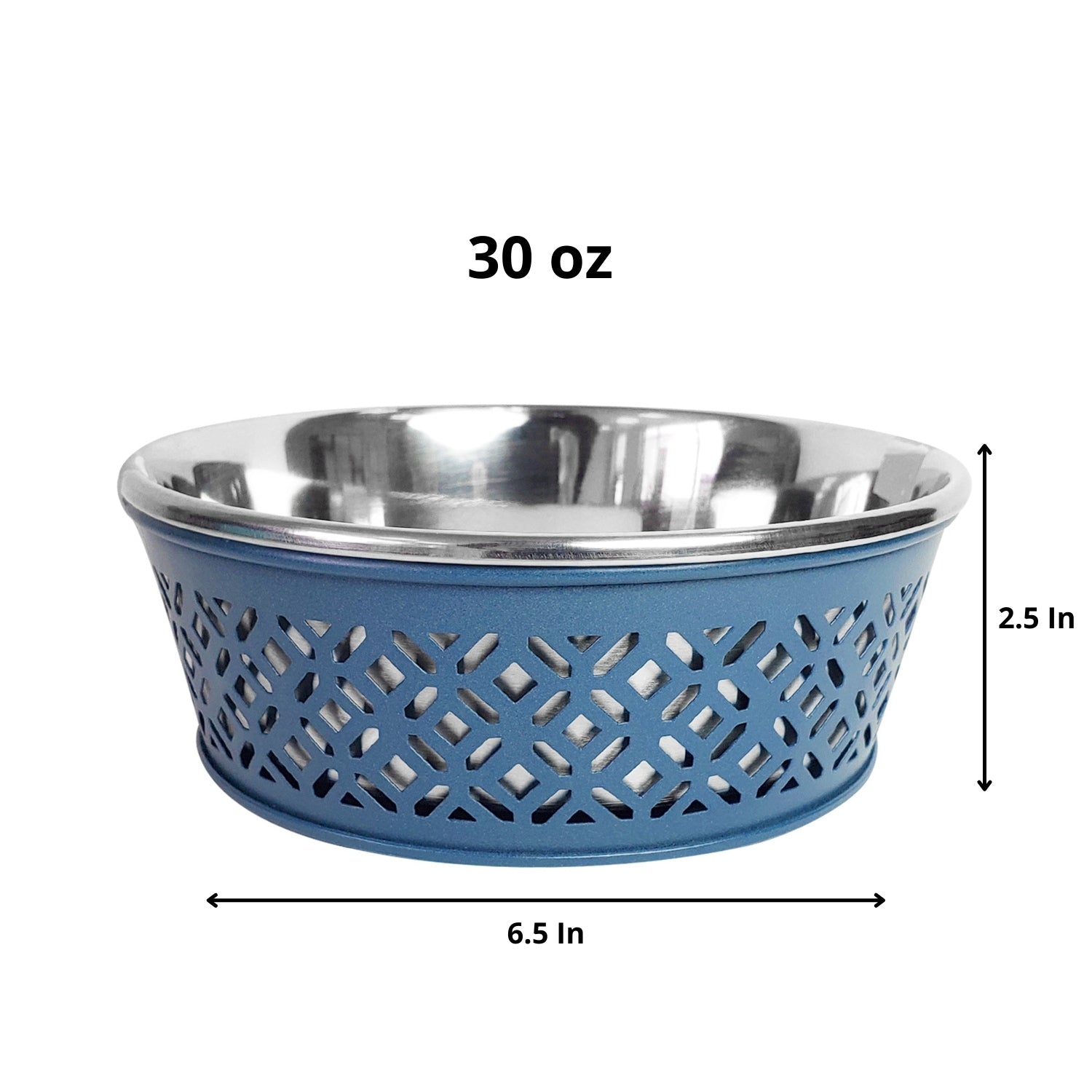 Stainless Steel Country Farmhouse Dog Bowl, Blue