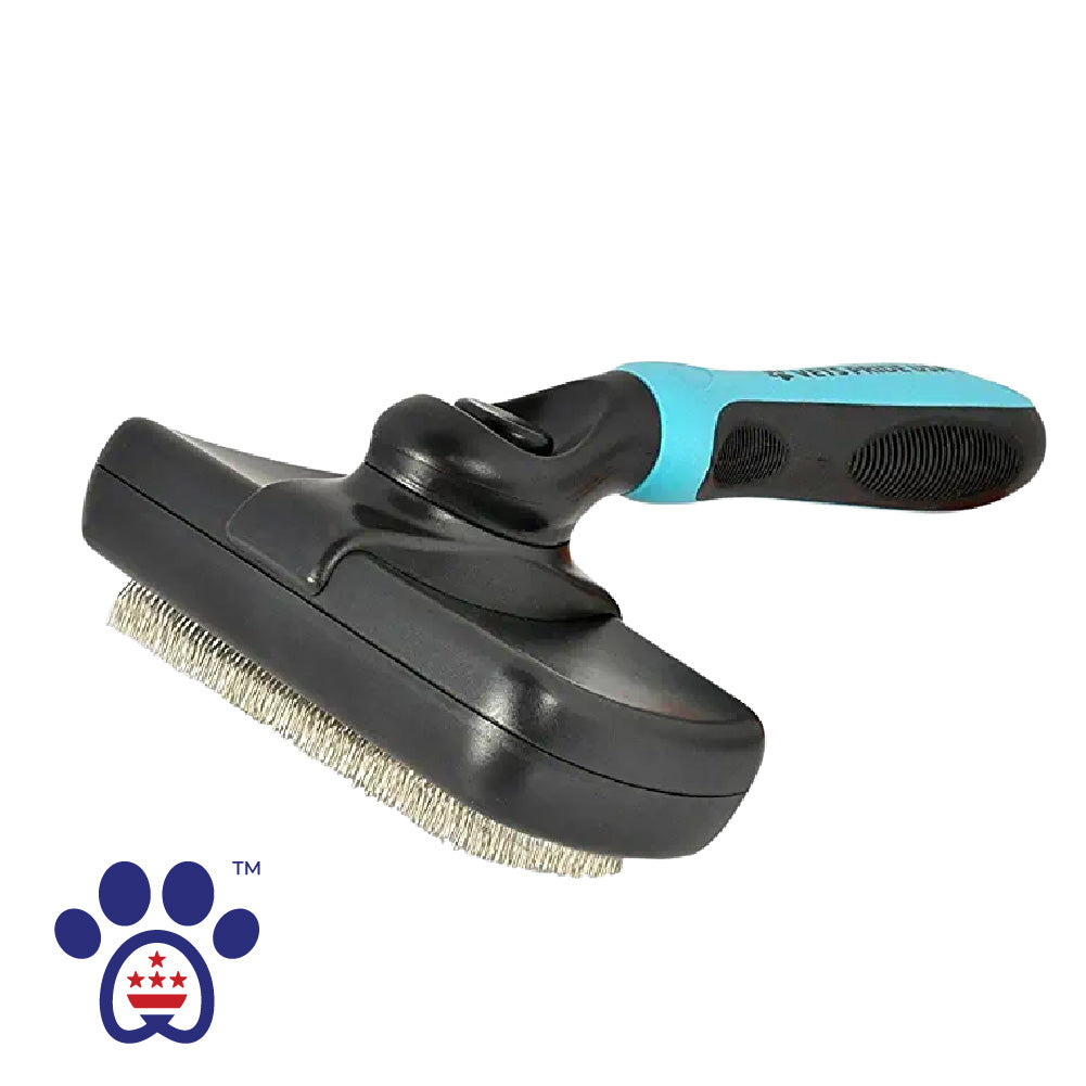 Vets Pride USA Self-Cleaning Slicker Dog Brush for Shedding - Cat and Dog Grooming Brush Removes Tangled Hair and Loose Undercoat - Easily Remove Hair from Shedding Brush with Press of a Button