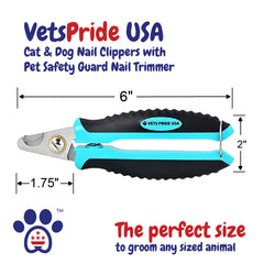 Vets Pride USA - Cat & Dog Nail Clippers with Pet Safety Guard Nail Trimmer with Non-Slip Ergonomic Handles - Grooming Accessories for Pets