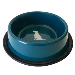 Nonskid Dog Bowl with Cool Gray Dog Silhouette - Teal