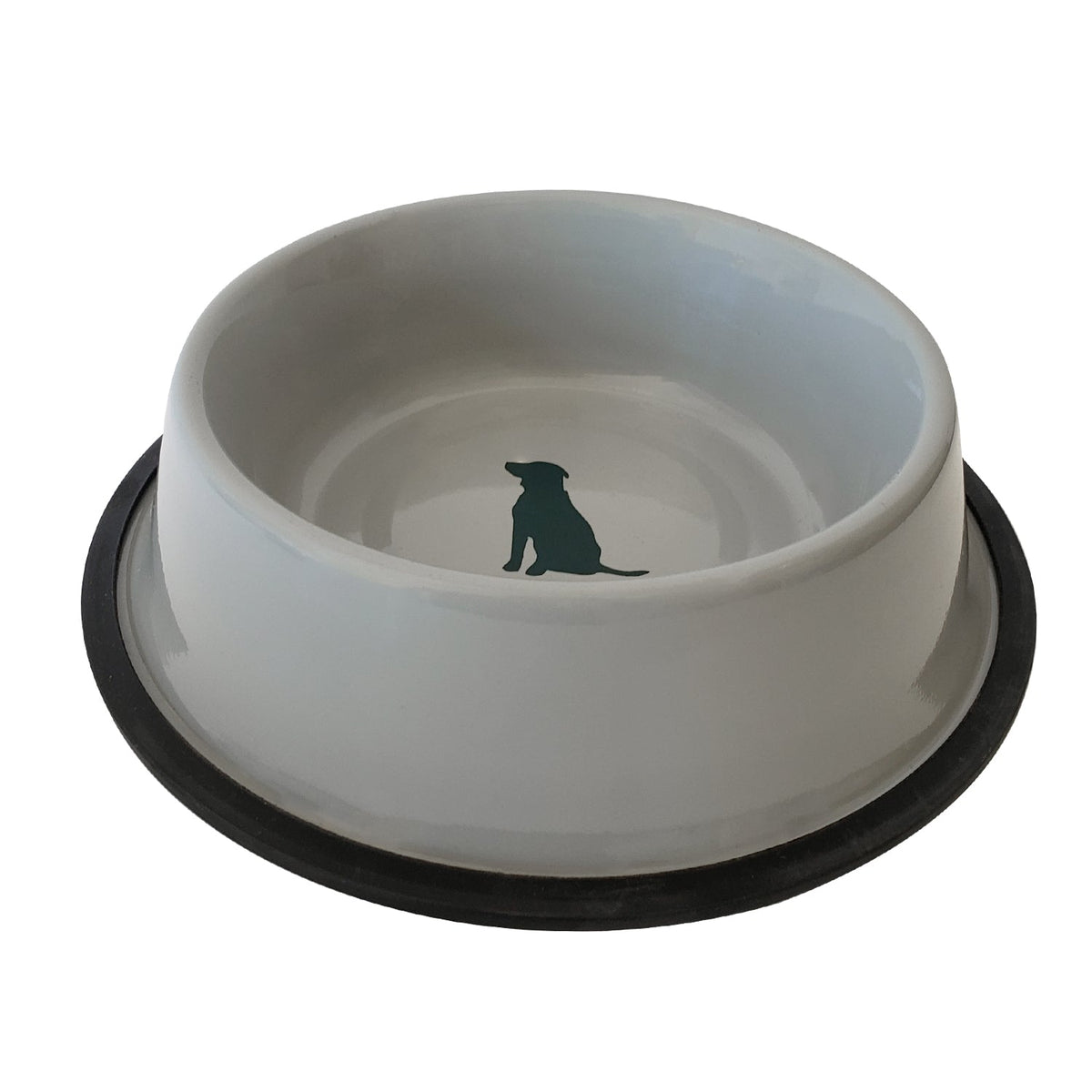 Non Skid Cool Gray Bowl with Teal Dog Design