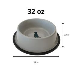 Non Skid Cool Gray Bowl with Teal Dog Design