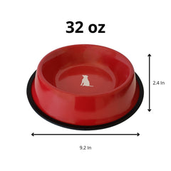 Non Skid Red Bowl With White Dog Design