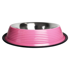Ribbed No Tip Non Skid Colored Stainless Steel Bowl - Carnation Pink