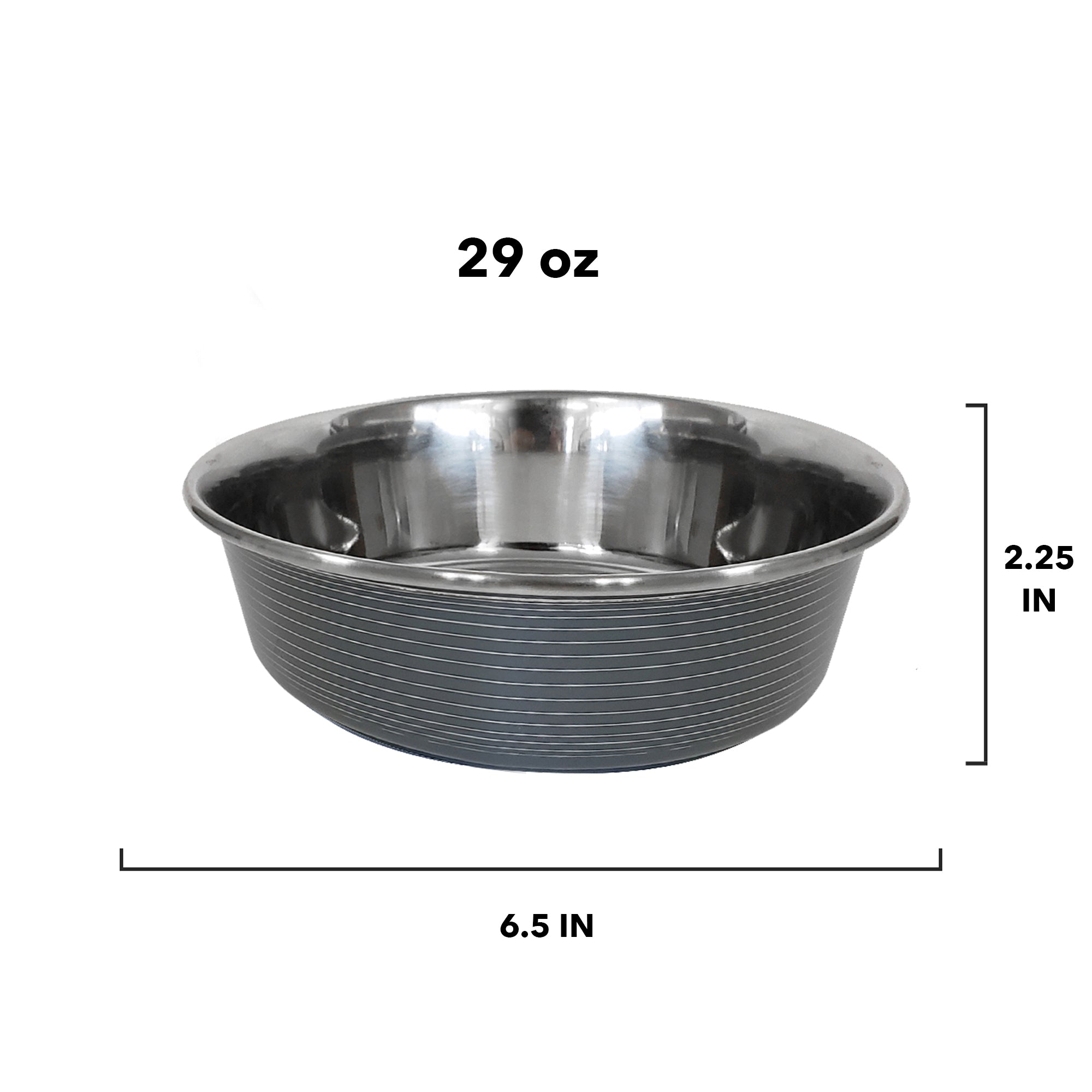 Striped Deluxe Dog Bowl - Stainless Steel - Gray - 29 oz