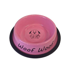 Woof Woof Non Skid Stainless Steel Dog Bowl - Pink - 16oz