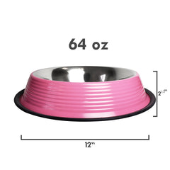Ribbed No Tip Non Skid Colored Stainless Steel Bowl - Carnation Pink